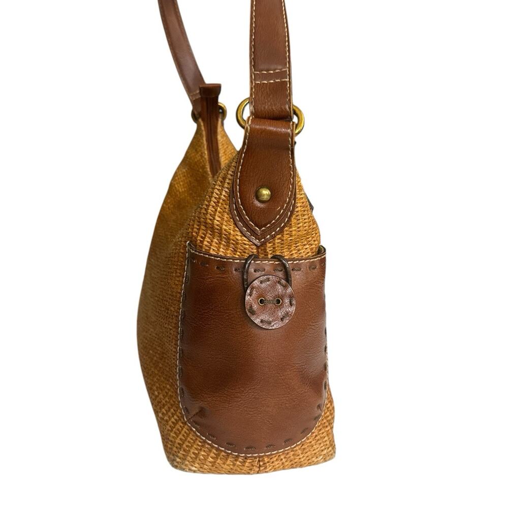 Fossil Purse Thatch Weave & Leather Shoulder Bag Brown Brass Accents - Picture 2 of 16